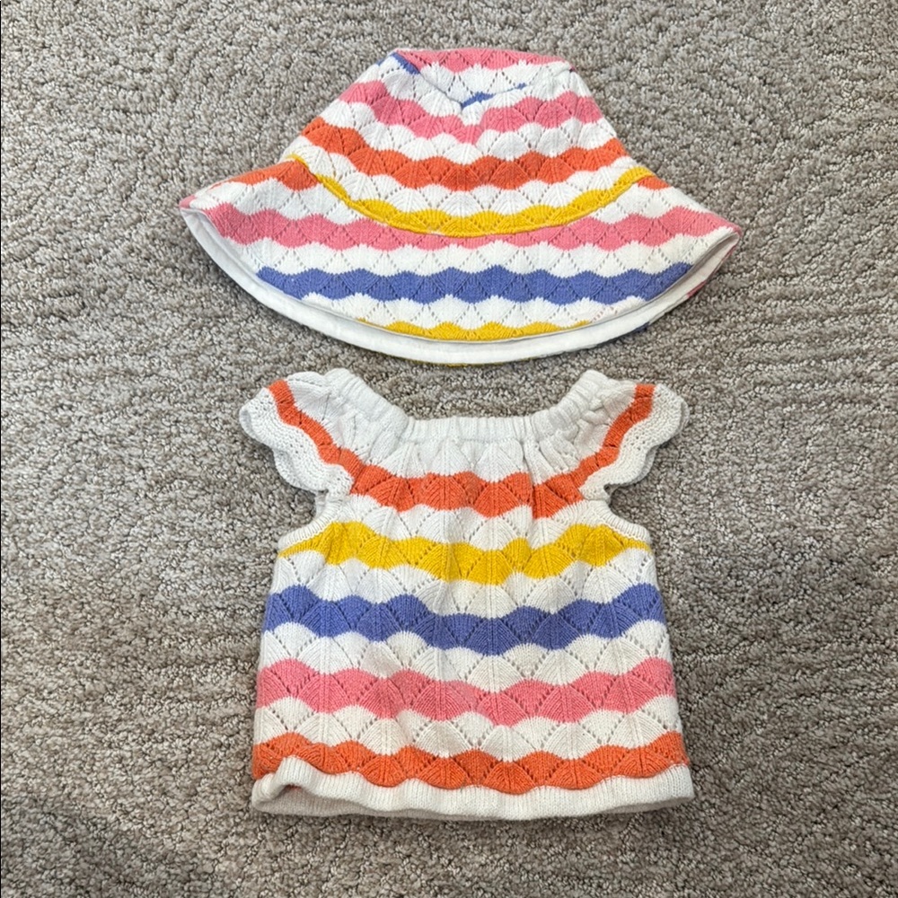 Janie and Jack crochet 6-12 mo baby girl Colorful Striped Baby Top and Hat Set